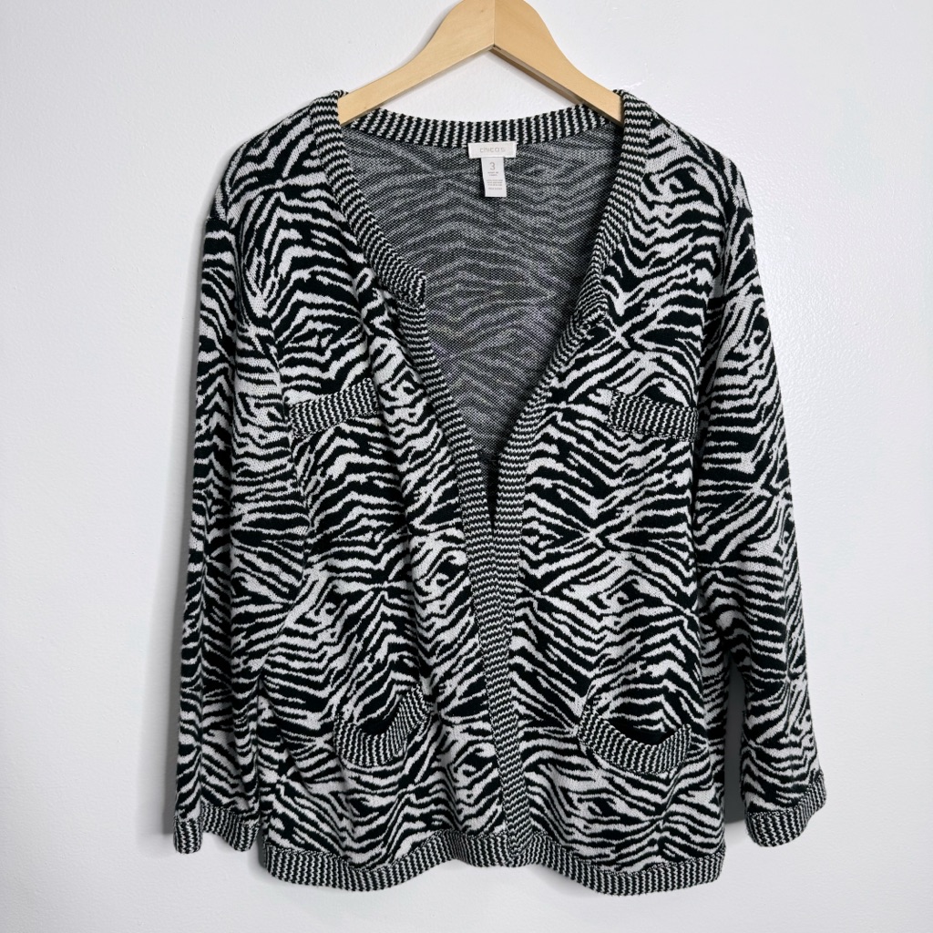 Chico's Zebra Print Cardigan Black/White Size X-Large Chico's Size 3